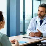 내러티브 건강법의 교육적 활용 - A compassionate doctor attentively listening to a middle-aged patient sharing their personal health ...